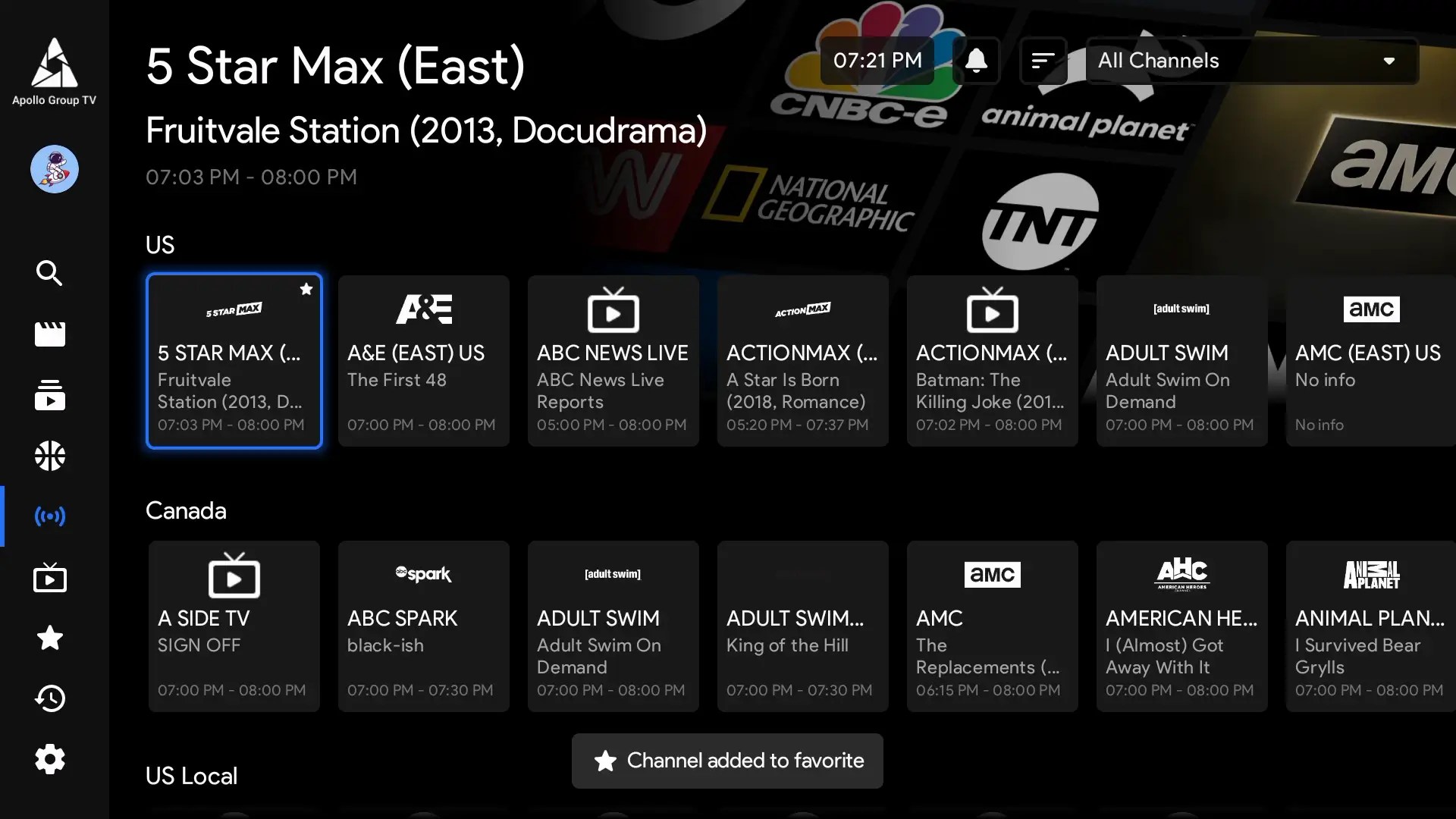 Live TV Add My List Apollo Group TV