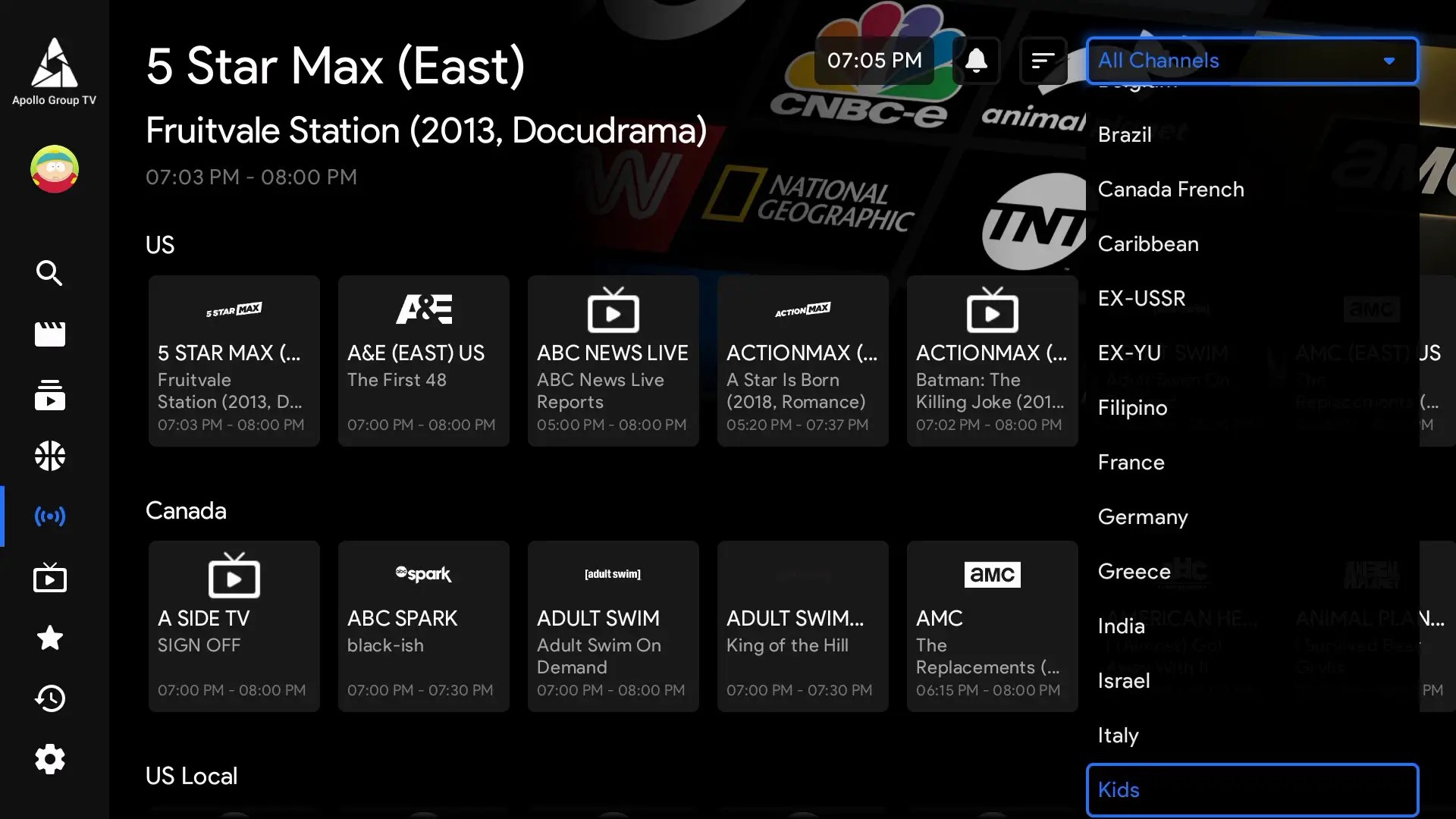 Live TV Filter 3 of 4 Apollo Group TV