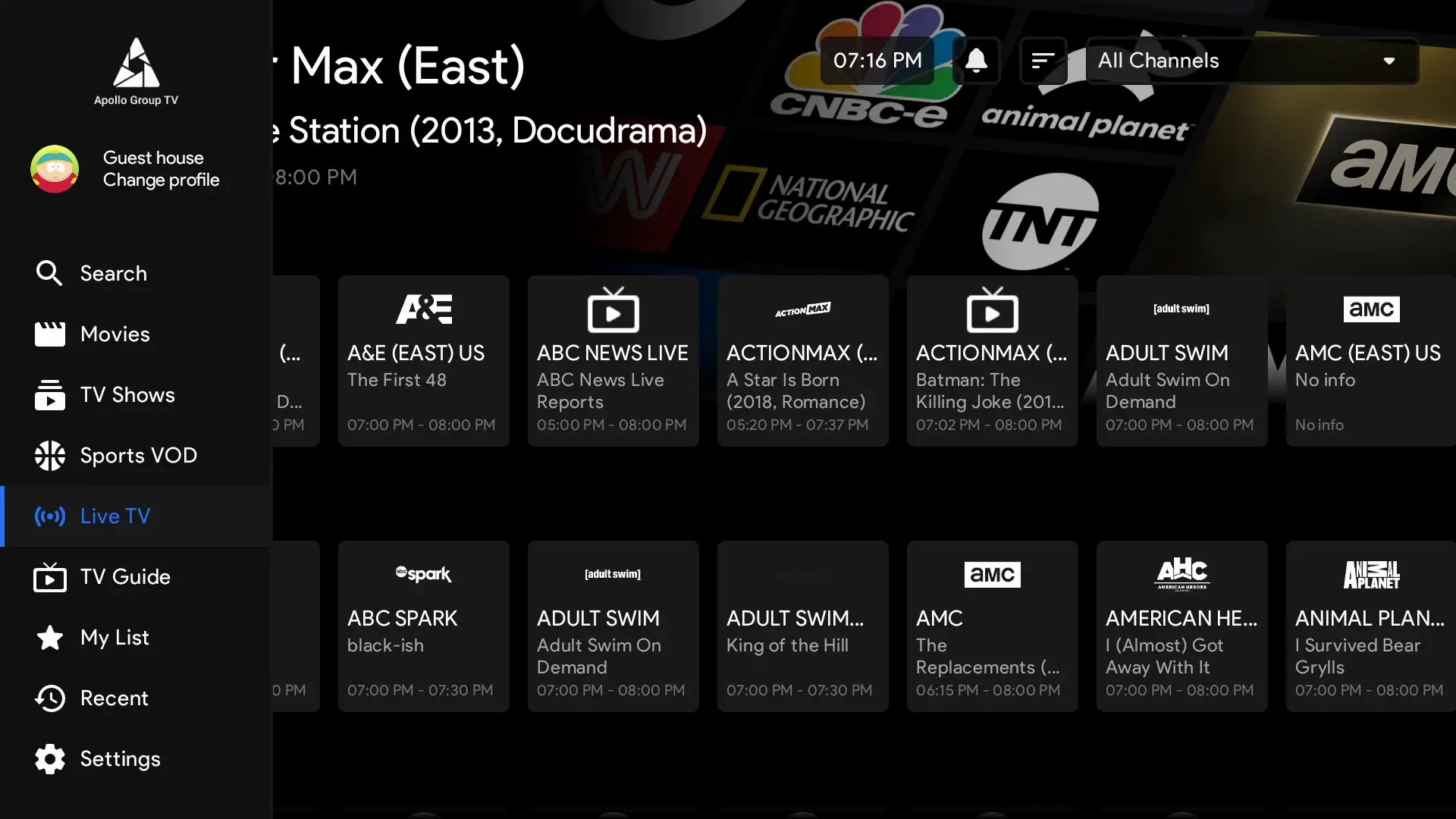 Live TV Menu Apollo Group TV