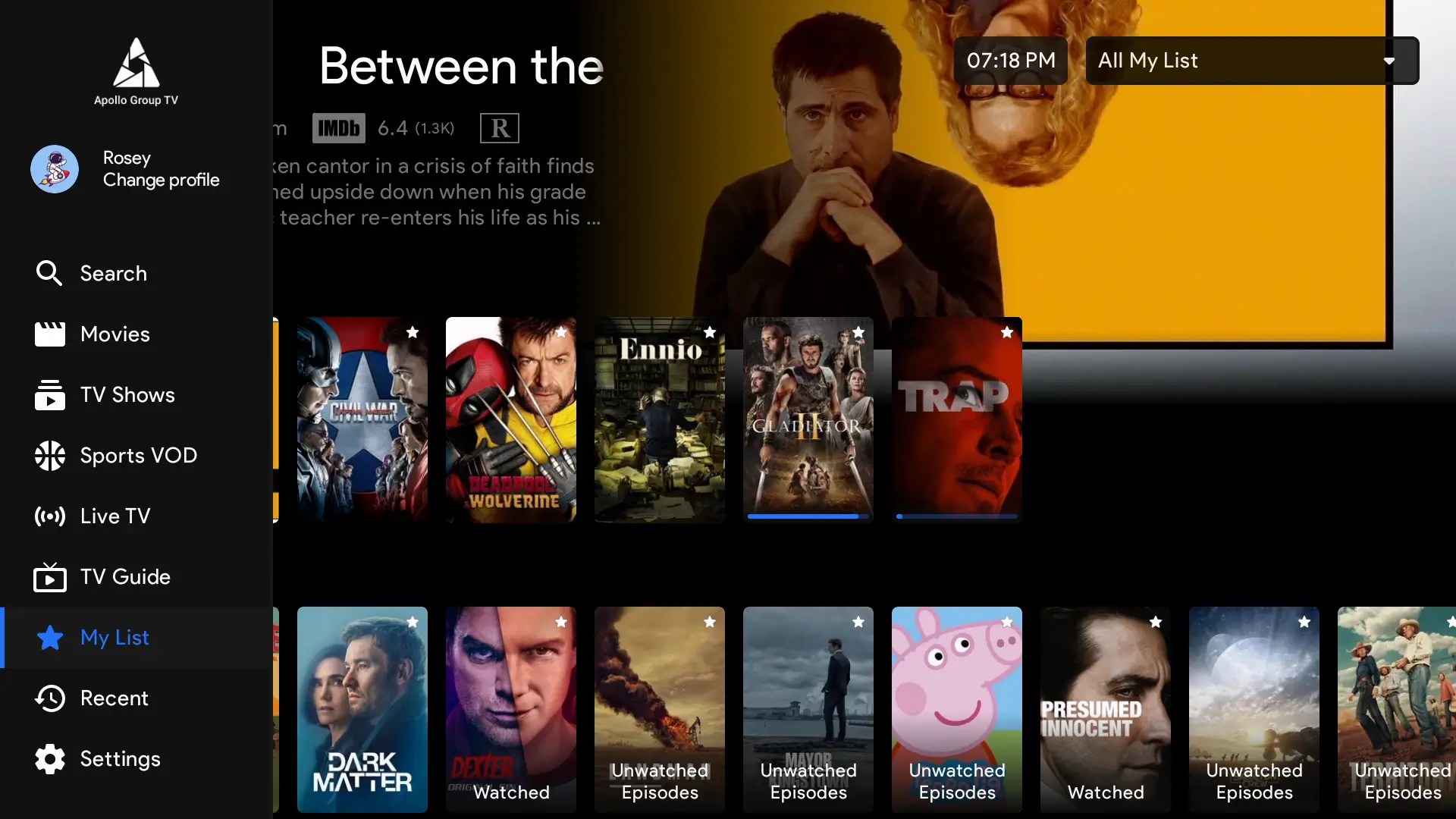 My List Menu Apollo Group TV