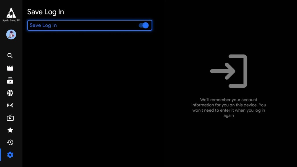 Settings Save Log In Apollo Group TV