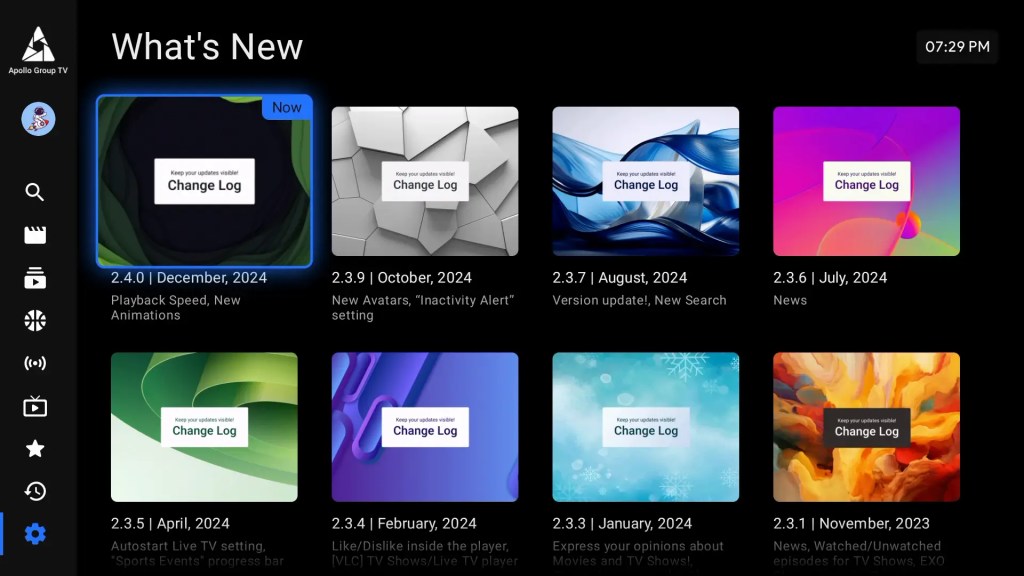 Settings View Update Logs Apollo Group TV