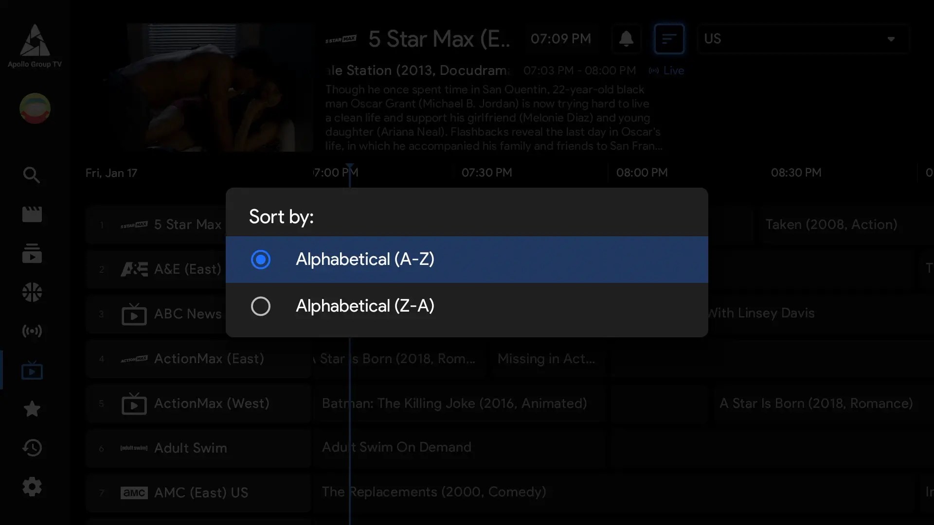 TV Guide Sort By Apollo Group TV