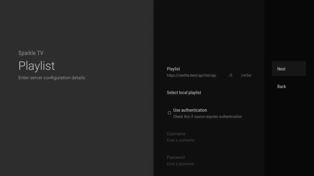 Enter Playlist M3U Next Sparklet Setup