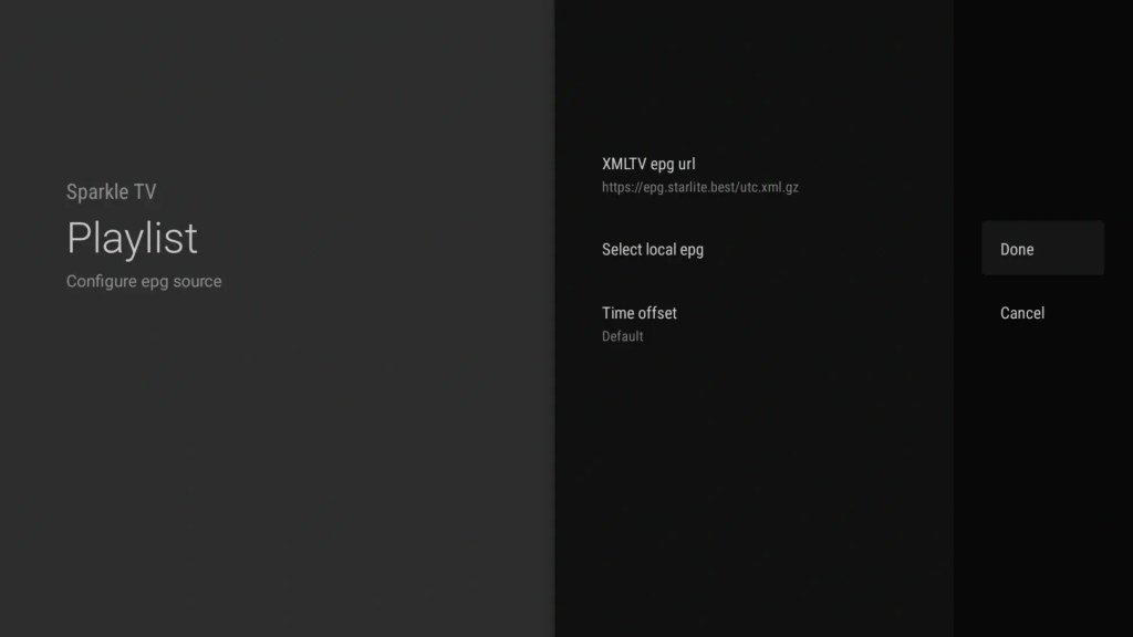Enter XMLTV EPG URL Done