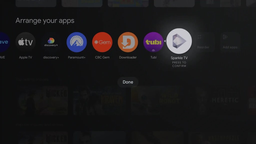 Move Sparkle TV Home Screen