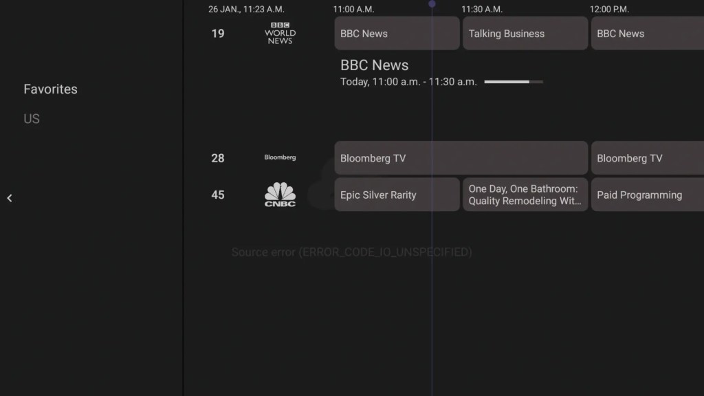 Viewing the list of favorite channels in Sparkle Player