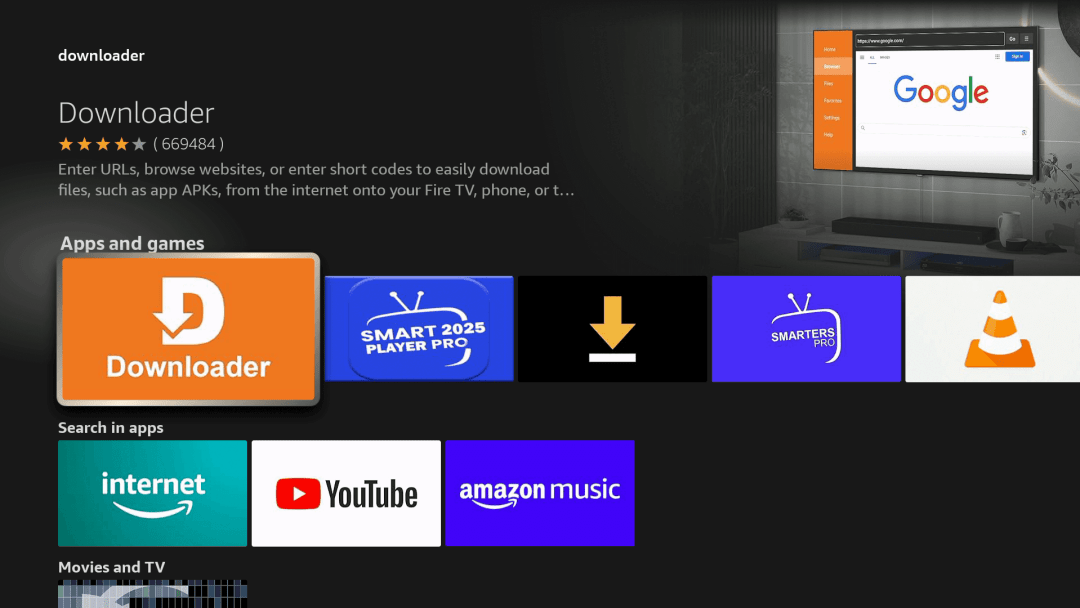 Search for Downloader - Firestick
