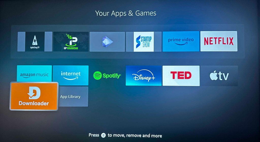 Downloader app icon on Fire TV for sideloading applications