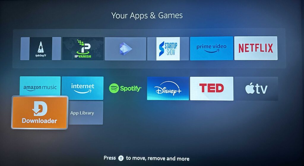 Downloader app icon on Fire TV for sideloading applications